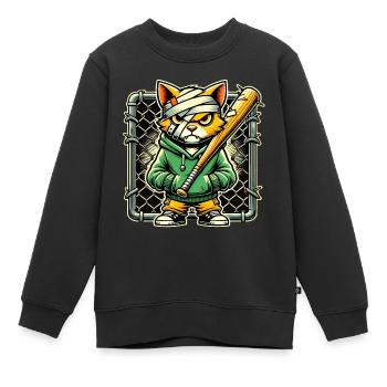 Grimmige Katze mit Fledermaus-Grafikdesign - Kinder Premium Organic Sweatshirt - Schwarz - Vorne - AI Model Kid Female (0cm)