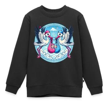 Rosa oder Blauer Storch Baby Bundle Design - Kinder Premium Organic Sweatshirt - Schwarz - Vorne - AI Model Kid Female (0cm)
