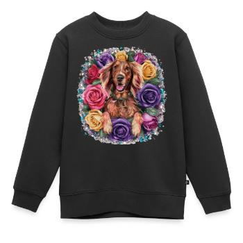 Bande dessinée Setter irlandais avec des roses - Sweat Premium enfant bio - noir - Devant - AI Model Kid Female (0cm)