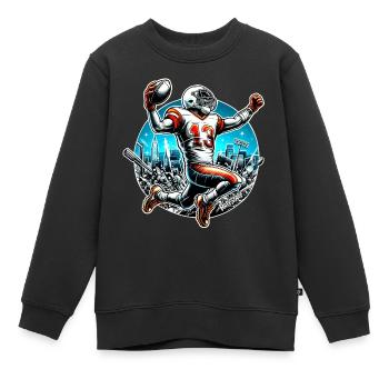 American Football Player Touchdown - raffstaff ® - Kinder Premium Organic Sweatshirt - Schwarz - Vorne - AI Model Kid Female (0cm)
