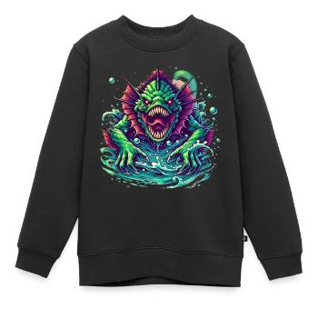 Monstre aquatique Horreur des profondeurs marines - Sweat Premium enfant bio - noir - Devant - AI Model Kid Female (0cm)