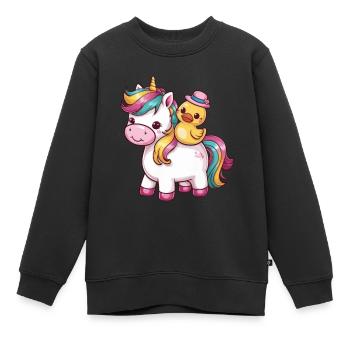 Kawaii Einhorn mit niedlicher Quietscheente - Kinder Premium Organic Sweatshirt - Schwarz - Vorne - AI Model Kid Female (0cm)