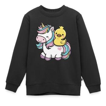 Kawaii Einhorn mit niedlicher Quietscheente - Kinder Premium Organic Sweatshirt - Schwarz - Vorne - AI Model Kid Female (0cm)