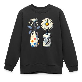 Vintage-Gänseblümchen in skurrilen Vasen - Kinder Premium Organic Sweatshirt - Schwarz - Vorne - AI Model Kid Female (0cm)