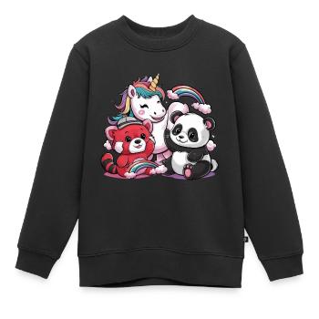 Kawaii Einhorn mit roten Panda und großem Panda - Kinder Premium Organic Sweatshirt - Schwarz - Vorne - AI Model Kid Female (0cm)