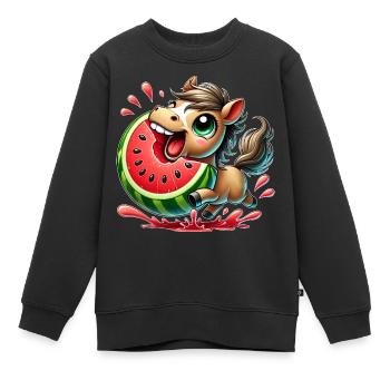 Pferd mit Wassermelone fruchtig Sommer Look - Kinder Premium Organic Sweatshirt - Schwarz - Vorne - AI Model Kid Female (0cm)