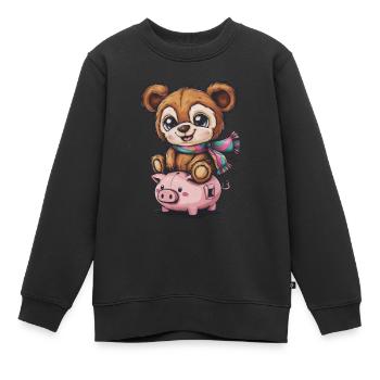 Mignon ours en peluche kawaii avec tirelire - Sweat Premium enfant bio - noir - Devant - AI Model Kid Female (0cm)
