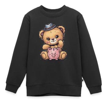 Mignon ours en peluche kawaii avec tirelire - Sweat Premium enfant bio - noir - Devant - AI Model Kid Female (0cm)