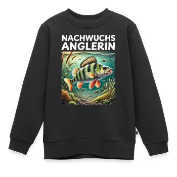 Jeune femelle pêcheuse perche pêcheur motif - Sweat Premium enfant bio - noir - Devant - AI Model Kid Female (0cm)