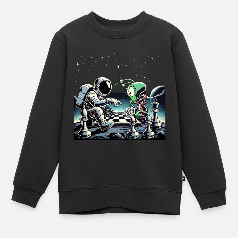 Astronaut Alien Schach Spiel Universum Geschenk - Kinder Premium Organic Sweatshirt - Schwarz