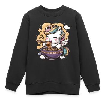 Mignon licorne kawaii avec soupe de nouilles - Sweat Premium enfant bio - noir - Devant - AI Model Kid Female (0cm)