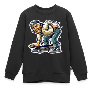 Lustiges älteres Skater Cartoon Design - Kinder Premium Organic Sweatshirt - Schwarz - Vorne - AI Model Kid Female (0cm)