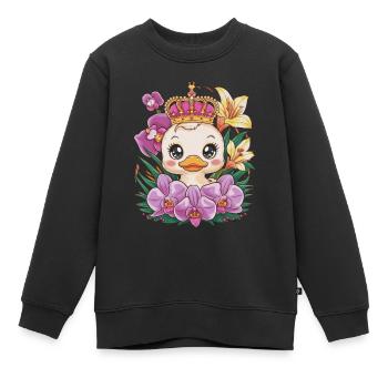 Kawaii-Entchen mit Orchideen und Lilien - Kinder Premium Organic Sweatshirt - Schwarz - Vorne - AI Model Kid Female (0cm)