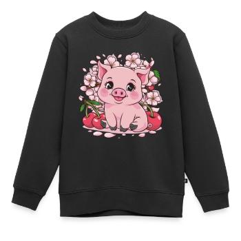 Süßes Kawai Schwein mit Sakura Kirschblüten - Kinder Premium Organic Sweatshirt - Schwarz - Vorne - AI Model Kid Female (0cm)