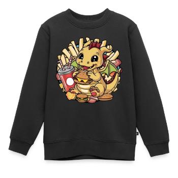 Dragon avec boisson gazeuse, frites françaises et burger - Sweat Premium enfant bio - noir - Devant - AI Model Kid Female (0cm)