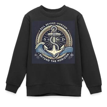 Au-delà de l’horizon Ancre maritime motif intemporel - Sweat Premium enfant bio - noir - Devant - AI Model Kid Female (0cm)