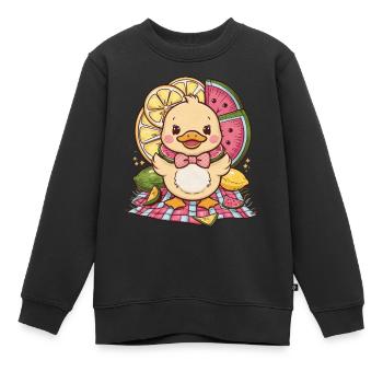 Kawaii Entchen mit Zitrone und Wassermelone - Kinder Premium Organic Sweatshirt - Schwarz - Vorne - AI Model Kid Female (0cm)