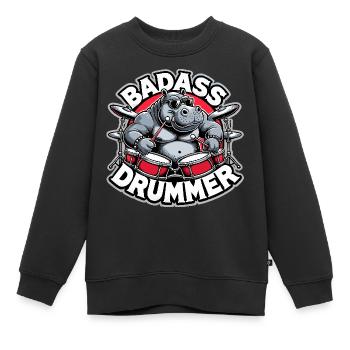 Badass Drummer Hippo Cool Gift - Sweat Premium enfant bio - noir - Devant - AI Model Kid Female (0cm)