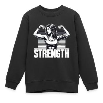 Strength strong woman tenses muscles gift - Kids Premium Organic Sweatshirt - black - Front - AI Model Kid Female (0cm)