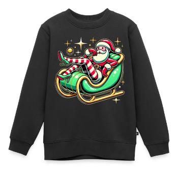 Frecher Weihnachtsmann, der sich auf dem Schlitten räkelt - Kinder Premium Organic Sweatshirt - Schwarz - Vorne - AI Model Kid Female (0cm)