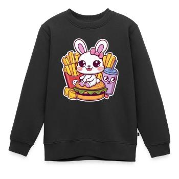 Lapin kawaii avec fast-food - Sweat Premium enfant bio - noir - Devant - AI Model Kid Female (0cm)