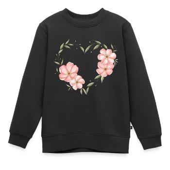 Herz mit Blumen und Blättern - Kinder Premium Organic Sweatshirt - Schwarz - Vorne - AI Model Kid Female (0cm)