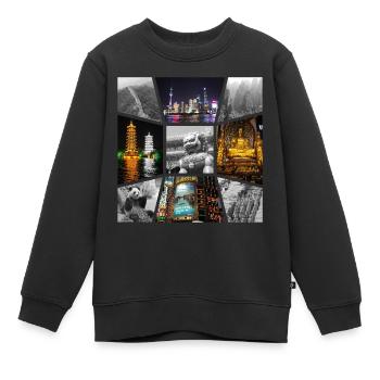China Asien Collage Skyline Stadt Metropole Kunst - Kinder Premium Organic Sweatshirt - Schwarz - Vorne - AI Model Kid Female (0cm)