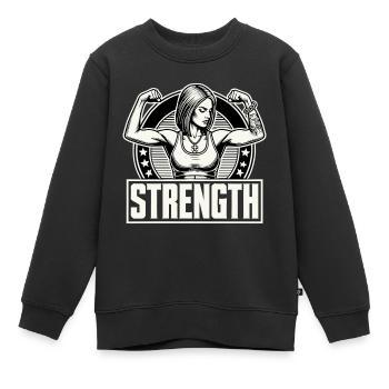 Strength strong woman tenses muscles gift - Kids Premium Organic Sweatshirt - black - Front - AI Model Kid Female (0cm)
