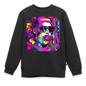 Style néon UV Glow Party tendance - Sweat Premium enfant bio - noir - Devant - AI Model Kid Female (0cm)