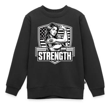Strength Strong Woman American Woman Cool Gift - Kids Premium Organic Sweatshirt - black - Front - AI Model Kid Female (0cm)