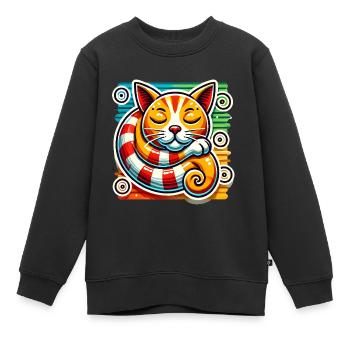 Schlafende Katze PopArt-Aufkleber-Design - Kinder Premium Organic Sweatshirt - Schwarz - Vorne - AI Model Kid Female (0cm)