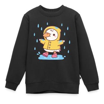 Süße Ente im gelben Regenmantel - Kinder Premium Organic Sweatshirt - Schwarz - Vorne - AI Model Kid Female (0cm)