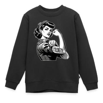 Strength Strong Woman Rockabilly Gift - Kids Premium Organic Sweatshirt - black - Front - AI Model Kid Female (0cm)