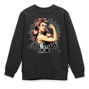 GRL PWR Women's Power Rockabilly Style Gift - Kids Premium Organic Sweatshirt - black - Front - AI Model Kid Female (0cm)