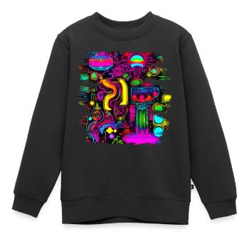 Néon fluorescent UV Electro Music Party - Sweat Premium enfant bio - noir - Devant - AI Model Kid Female (0cm)