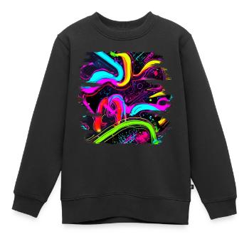 Neon Style 80s Retro Party Color Glow - Kinder Premium Organic Sweatshirt - Schwarz - Vorne - AI Model Kid Female (0cm)