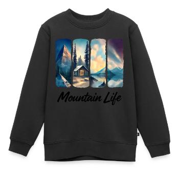 Berglandschaft mit See und Waldhütte - Kinder Premium Organic Sweatshirt - Schwarz - Vorne - AI Model Kid Female (0cm)