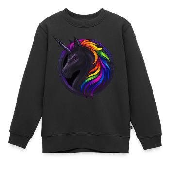 Licorne arc-en-ciel noire – Magie et individualité - Sweat Premium enfant bio - noir - Devant - AI Model Kid Female (0cm)