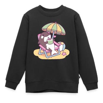 Mignon orque se relaxant sous un parasol de plage - Sweat Premium enfant bio - noir - Devant - AI Model Kid Female (0cm)