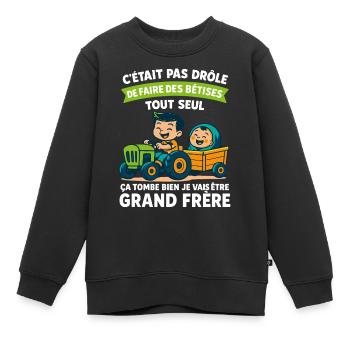 Enfant Grand Frère en Mission - Annonce Grossesse - Sweat Premium enfant bio - noir - Devant - AI Model Kid Female (0cm)