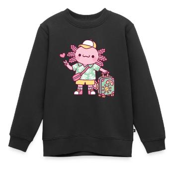 Mignon axolotl avec valise voyage de vacances - Sweat Premium enfant bio - noir - Devant - AI Model Kid Female (0cm)