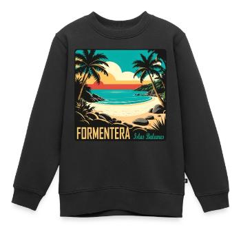 Formentera, Îles Baléares - Sweat Premium enfant bio - noir - Devant - AI Model Kid Female (0cm)