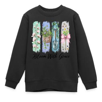 Floraison avec Grace Jardin Fleurs Art - Sweat Premium enfant bio - noir - Devant - AI Model Kid Female (0cm)
