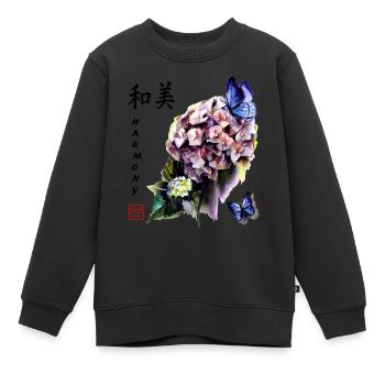 Hortensien mit Schmetterlingen, Aquarell. - Kinder Premium Organic Sweatshirt - Schwarz - Vorne - AI Model Kid Female (0cm)