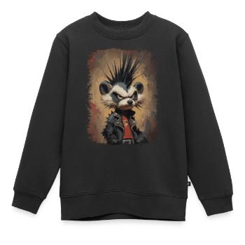 Lustiger Punkrock Waschbär - Kinder Premium Organic Sweatshirt - Schwarz - Vorne - AI Model Kid Female (0cm)