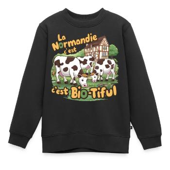 Normandie ist ein bio-tiful humorvolles Geschenk - Kinder Premium Organic Sweatshirt - Schwarz - Vorne - AI Model Kid Female (0cm)