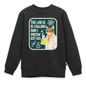 Le labo m’appelle et je miaou va science chat - Sweat Premium enfant bio - noir - Devant - AI Model Kid Female (0cm)