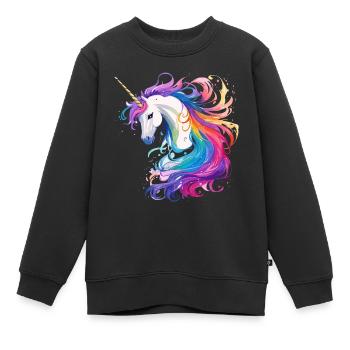 Regenbogen-Einhorn Kopf Portrait - Kinder Premium Organic Sweatshirt - Schwarz - Vorne - AI Model Kid Female (0cm)