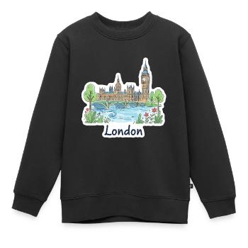Illustrations du pont parlementaire Big Ben Skyline de Londres - Sweat Premium enfant bio - noir - Devant - AI Model Kid Female (0cm)