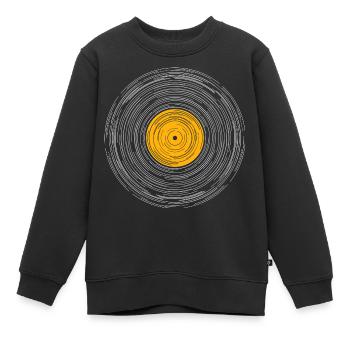 Travail sur la ligne d’albums vinyles - Sweat Premium enfant bio - noir - Devant - AI Model Kid Female (0cm)